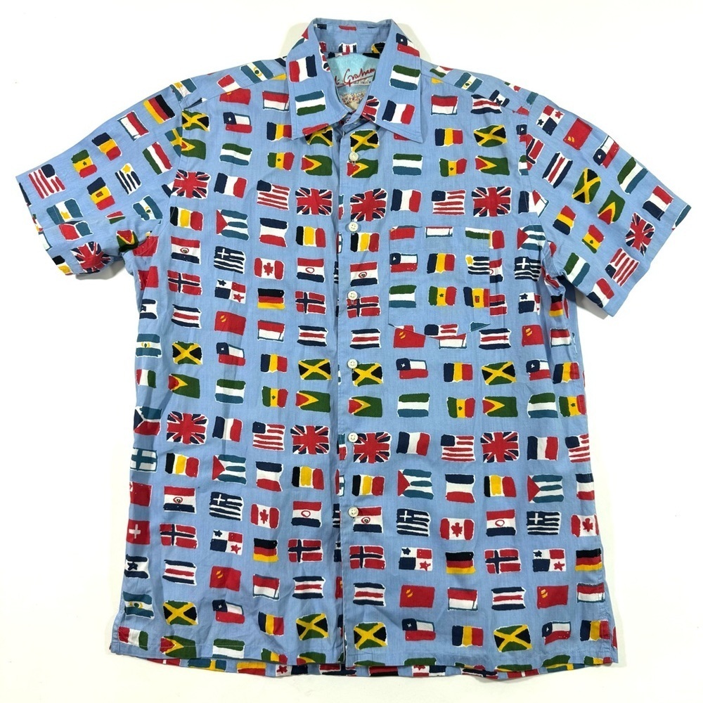 Robert Graham Flag Motif Button front Shirt Blue